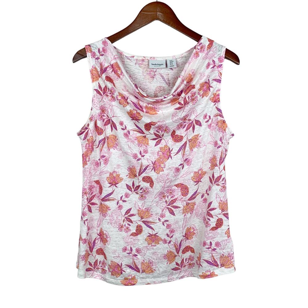 Haute Hippie Tank Top Sleeveless Blouse Floral Linen Knit Draped Women’s M